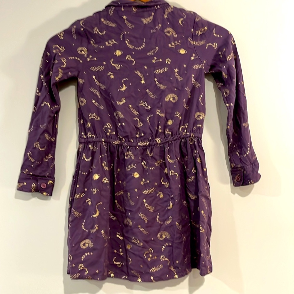 BODEN Girls 7/8 Space Long Sleeve Dress Purple Gold Tassel Lightweight Pockets - Picture 7 of 8